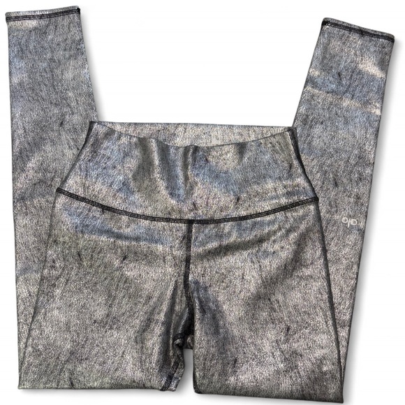 Alo Yoga High-Waist Foil Leggings – Metallic Silver (Size Large) - Picture 2 of 7